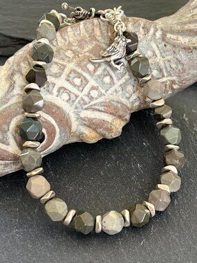 American Picture Jasper Gemstone Bracelet | Natural Stone Boho | Bird Charm